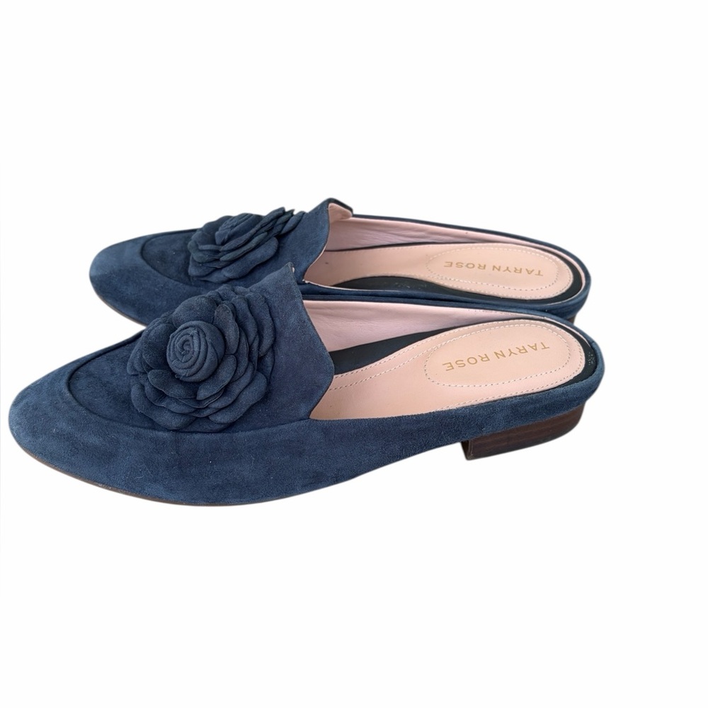 Taryn Rose Blythe navy suede mule with rosette detail. - Picture 2 of 8